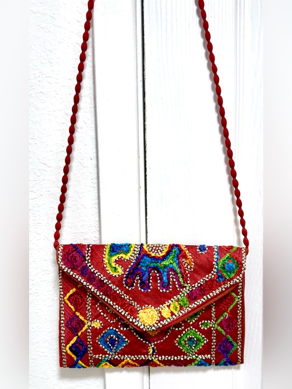 Hand Embroidered Red Envelope Crossbody Bag